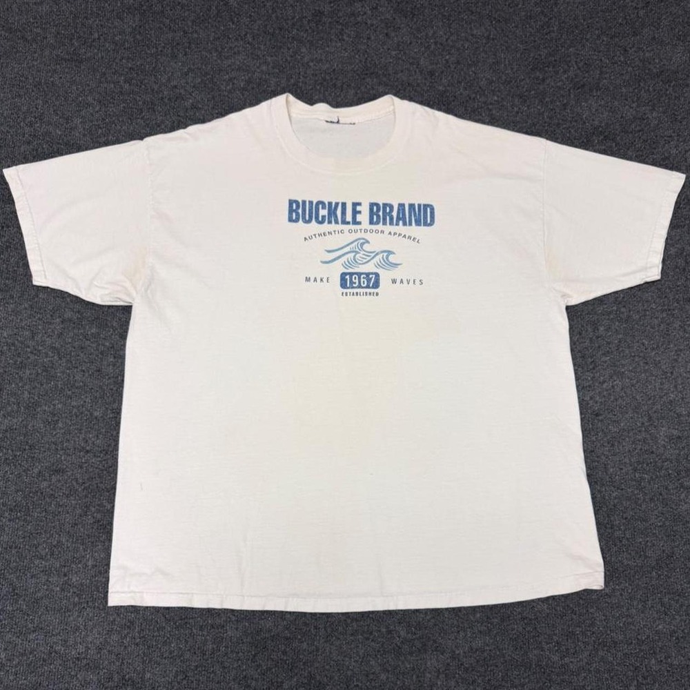 Buckle Brand Mens Y2K Graphic T-Shirt XXL Cream Make Waves Outdoor Tee